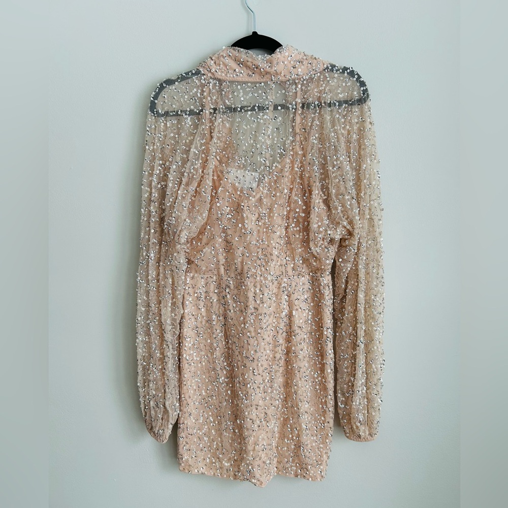 Mac Duggal Beaded Champagne Mini Dress NWT | Long Sleeve Cocktail Size 8 - Picture 7 of 10